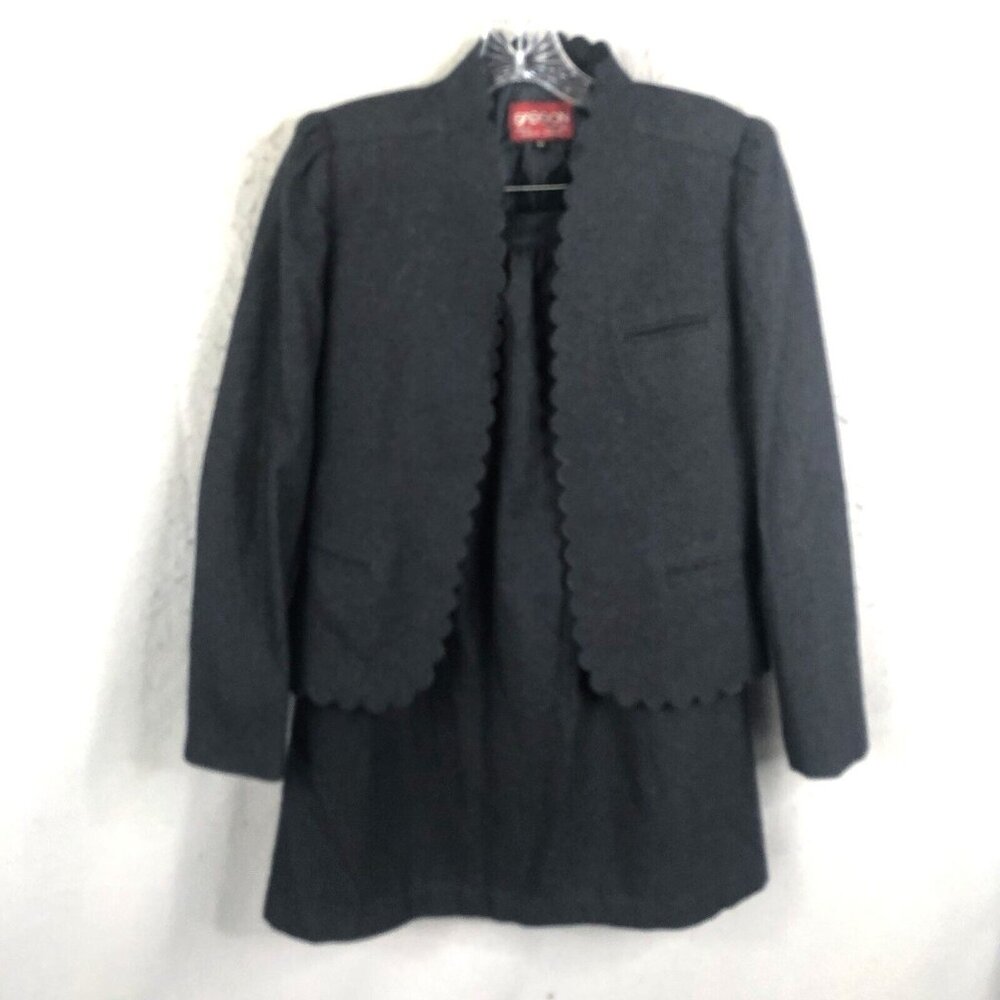 Vintage Sasson  Skirt Suit Junior 9 Gray Wool Blend Retro 80s Old Money Academia